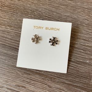 Tory Burch Silvertone Logo Stud Earrings